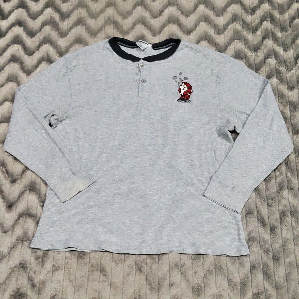 Disney Store Mens Size M Gray Grumpy Waffle Knit Long Sleeve Shirt